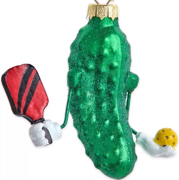 Kurt Adler Glass Pickleball Christmas Holiday Green Pickle Ornament 3 Inch - Picture 3 of 3